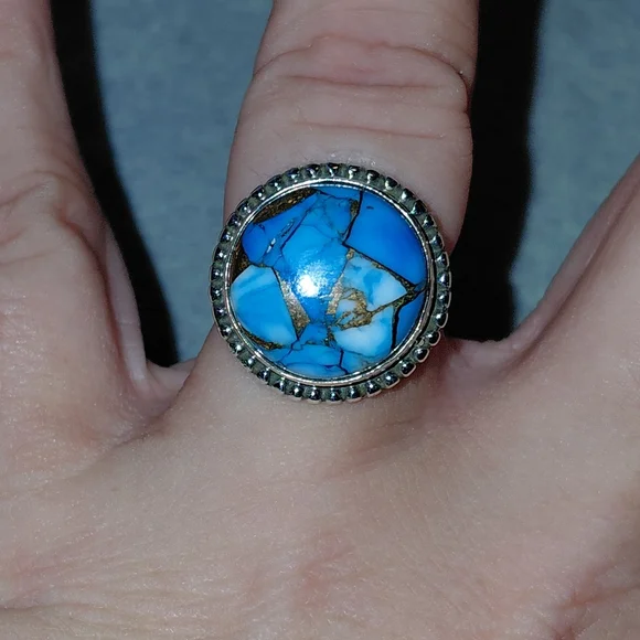 Ice Blue Dahlia Turquoise Sterling Silver Ring